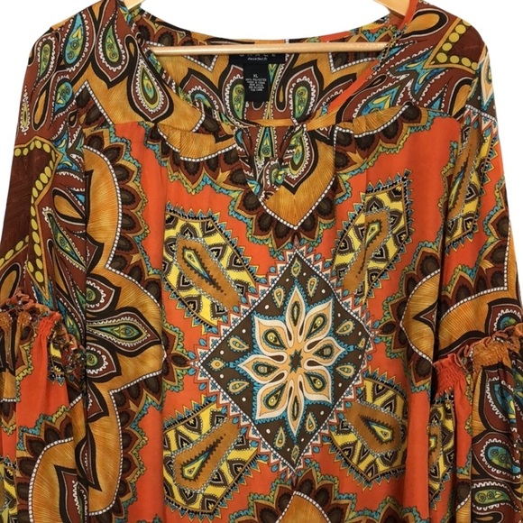 Grace The Perfect Fit Boho Paisley Balloon Sleeve Keyhole Blouse Size XL… - Picture 6 of 10